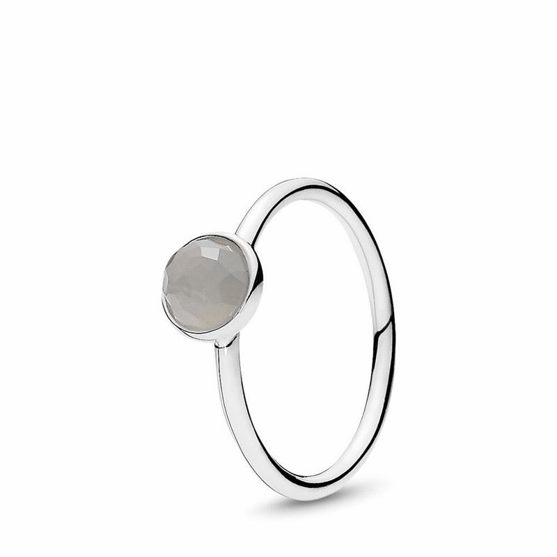 Pandora June Droplet Ring - Sterling Silver/Grey/Moonstone - Canada | NQ7007JD